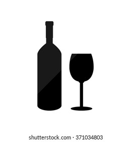 Bottle of wine and glass  - black vector icon