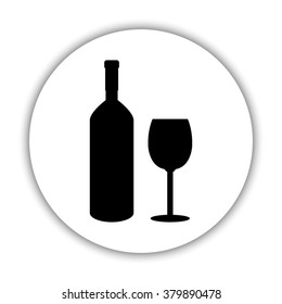 Bottle of wine and glass  - black vector icon