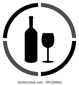 Bottle of wine and glass -  black vector icon