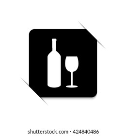 Bottle of wine and glass  - black vector icon