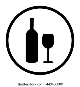 Bottle of wine and glass -  black vector icon