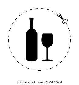 Bottle of wine and glass  - black vector icon