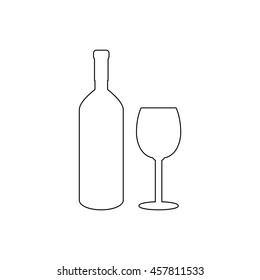Bottle of wine and glass  - black vector icon