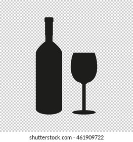 Bottle of wine and glass  - black vector icon