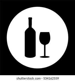 Bottle of wine and glass  - black vector icon