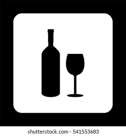 Bottle of wine and glass  - black vector icon