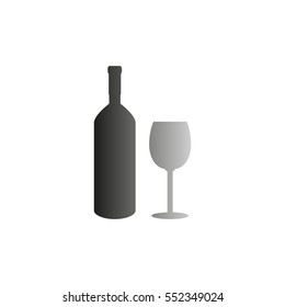 Bottle of wine and glass -  black vector icon