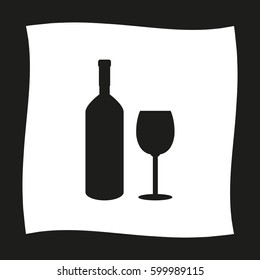 Bottle of wine and glass  - black vector icon