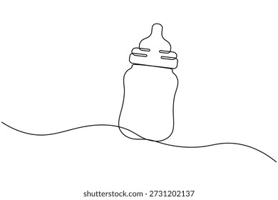 Botella de vino y vidrio continuo de una línea dibujando Vector minimalista
