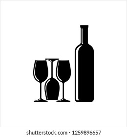 Bottle Of Wine And Glass Design Vector Art Illustration