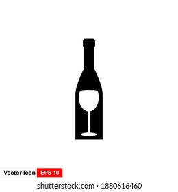 Bottle Of Wine And Glass Design Vector Art Illustration
