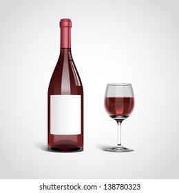 Bottle with rosÃ?Â© wine and glass, eps10 vector