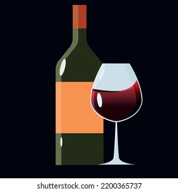 Bottle of wine and glass. Flat design. High quality vector illustration.