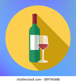 Bottle wine and glass flat vector icon. Flat modern design with shadow icons beverage. bottle of wine icon. vector illustration 