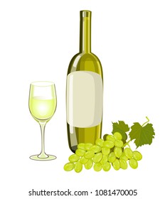 a bottle of wine a glass of grapes