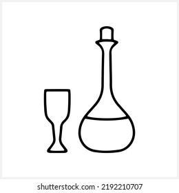 Bottle of wine and glass icon isolated. Sketch hand drawn art line. Drink vector stock illustration. EPS 10