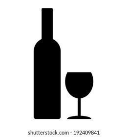 Bottle and wine glass icon on white background.