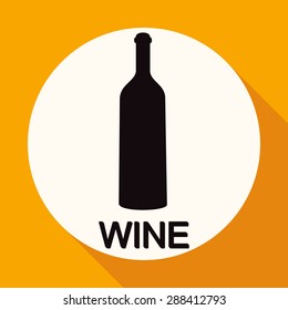 A bottle of wine and a glass icon on white circle with a long shadow