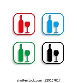 Bottle of wine and glass icon with shadow 
