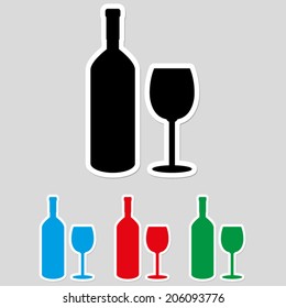 Bottle of wine and glass  - icon vector