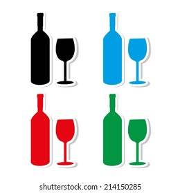 Bottle of wine and glass  - icon vector