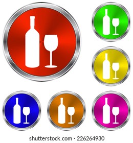 Bottle of wine and glass  icon - vector glossy colourful buttons