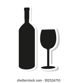 Bottle of wine and glass  - icon vector