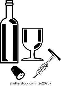 Bottle of wine and wine glass An illustration of a bottle of wine and a wineglass.