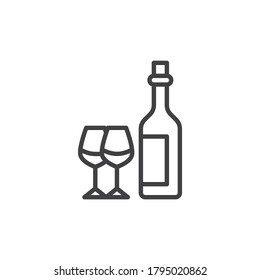Bottle of wine and glass line icon. linear style sign for mobile concept and web design. Wineglases and Wine bottle vector icon. Symbol, logo illustration. Vector graphics