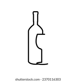 Botella de vino y vidrio - icono del vector de línea