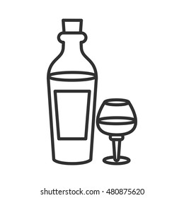Bottle of wine with glass. Linear icon.