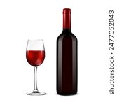 A bottle of wine and a glass of wine on a white background. Vector illustration