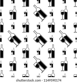 Botella De Vino Y Vidrio Ilustración Del Vector De Patrón Sin Marea