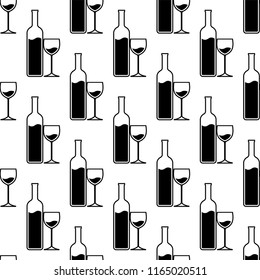 Bottle Of Wine And Glass Seamless Pattern Vector Art Illustration