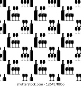 Botella De Vino Y Vidrio Ilustración Del Vector De Patrón Sin Marea