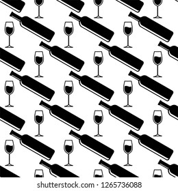 Bottle Of Wine And Glass Seamless Pattern Vector Art Illustration
