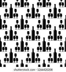 Botella De Vino Y Vidrio Ilustración Del Vector De Patrón Sin Marea