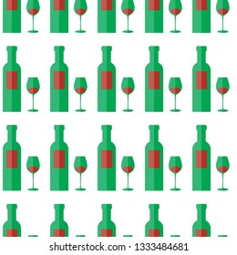 Bottle Of Wine And Glass Seamless Pattern Vector Illustration on white background.