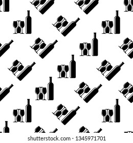 Bottle Of Wine And Glass Seamless Pattern Vector Art Illustration