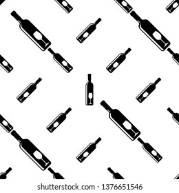 Bottle Of Wine And Glass Seamless Pattern Vector Art Illustration