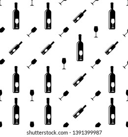 Botella De Vino Y Vidrio Ilustración Del Vector De Patrón Sin Marea