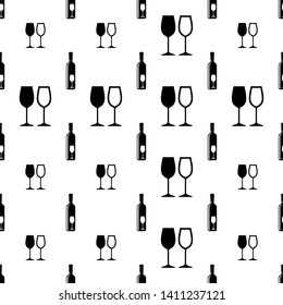 Bottle Of Wine And Glass Seamless Pattern Vector Art Illustration