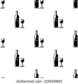 Botella De Vino Y Vidrio Ilustración Del Vector De Patrón Sin Marea