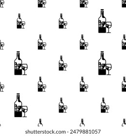 Bottle Of Wine And Glass Seamless Pattern Vector Art Illustration