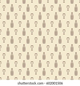 Bottle and wine glass seamless pattern, vector illustration