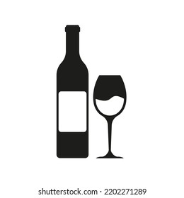 A bottle of wine and a wine glass. Template for a logo, sticker, brand or label. Icon for websites and applications. Flat style