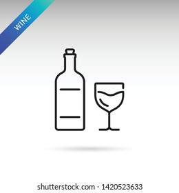 Bottle of wine and a glass thin line isolated flat vector icon - Vector