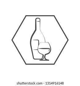A bottle of wine with a glass. Transparent background, vector illustration.
