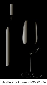 bottle of wine and a glass in the twilight