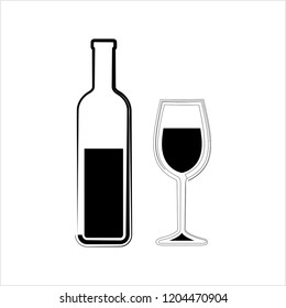 Botella De Ilustración De Arte Vector De Vino Y Vidrio